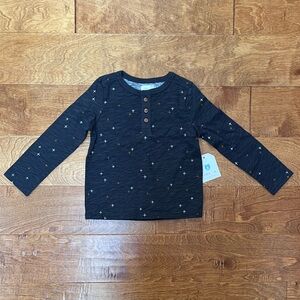 Toddler Boys / Girls Little Co Henley Shirt - 3T - Graphite + Faux Wood Buttons